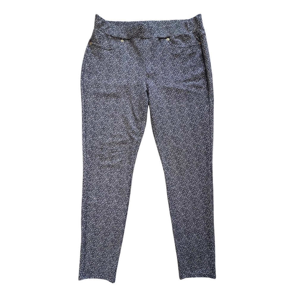 Michael Kors Womens Pull On Pants Size Large Navy White Floral Print Slim Office